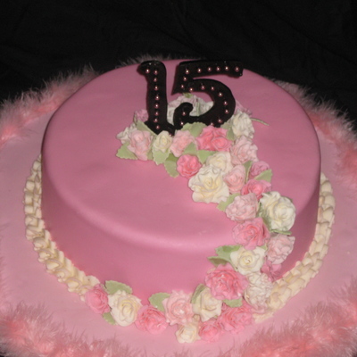 10 Inch Round Quinceanera Cake The Cake Is A Vanilla Almond Cake Filled With Butter Cream And Covered In Mmf The 15 Is Gumpaste And Is Acc...