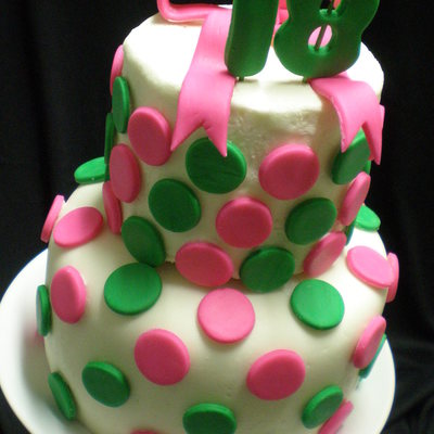 Pink And Green Polka Dots 18Th Birthday Cake