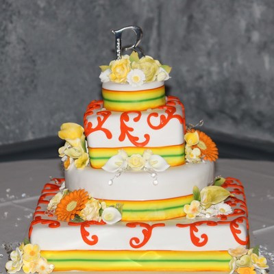 Orange, Green And Yellow Wedding Cake