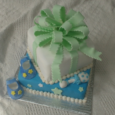 Baby Shower Cake With Booties And Rattle