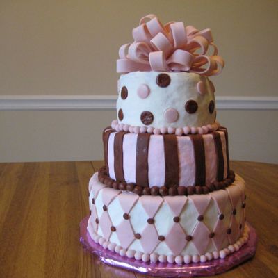 Pink Brown White 3 Tier Cake