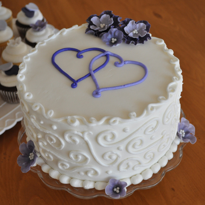 8" Round Wedding Cake With Double Purple Hearts