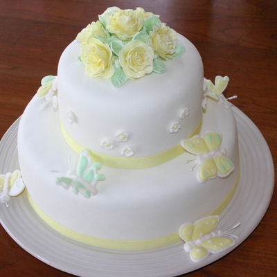 Butterfly And Roses Wedding Cake