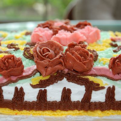 First Square Cake With Flowers
