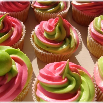 Pink Green Swirl Cupcakes