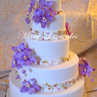 Wedding Cake With Gumpaste Orchids And Pearls