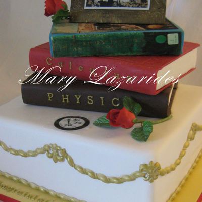 Graduation Cake With Stack Of Books And Edible Frame