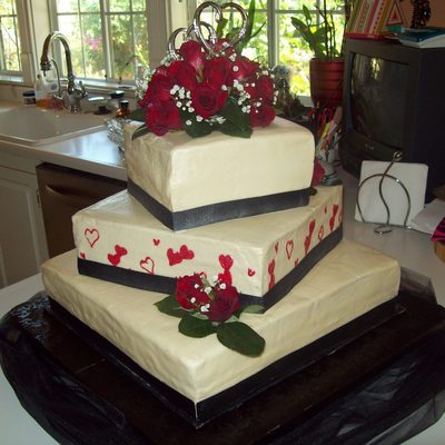 Black, Red, Cream, Wedding Cake