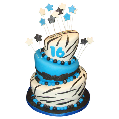 Sweet 16 Black And Blue Zebra Birthday Cake