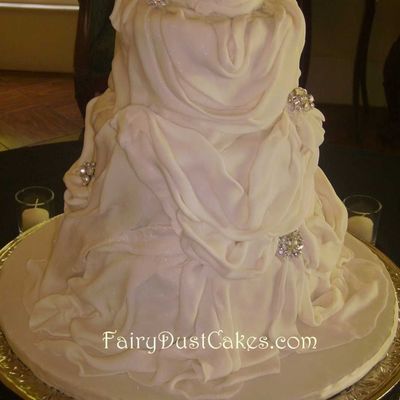Draped Wedding Cake With Rhinestone Broaches