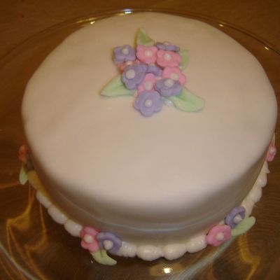 White Fondant With Fondant Flowers