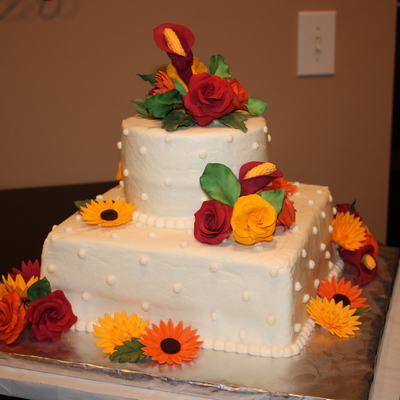 Birthday Cake With Fall Colored Flowers
