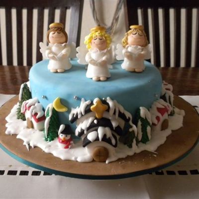 Snowy Town With Angels Singing Christmas Carols