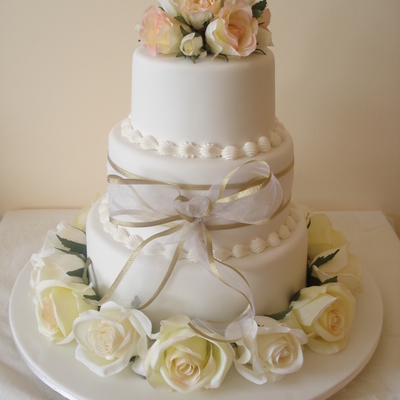 Wedding Cake With Silk Flowers