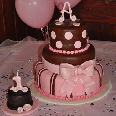 Pink And Brown 1St Birthday Cake