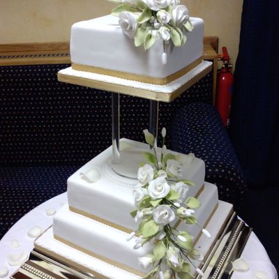 Square Wedding Cake With Sugarpaste Sprays