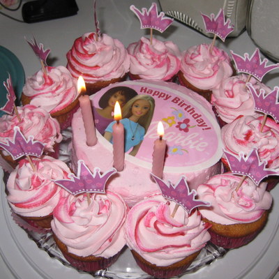 Barbie Edible Image And Pink Swirl Cuppies