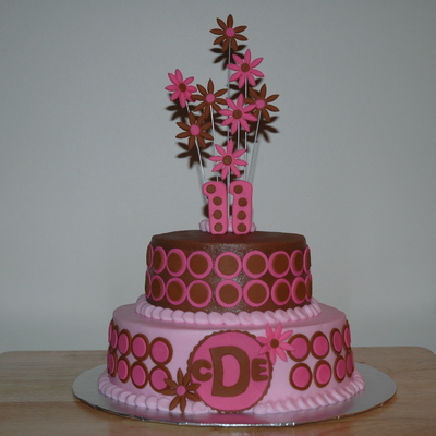 Pink And Brown Polka Dots Birthday Cake