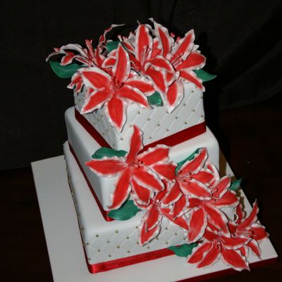Red Lily Wedding Cake