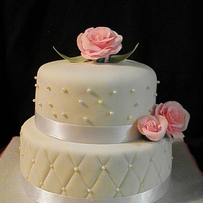 2 Tier Pink Rose Wedding Cake.