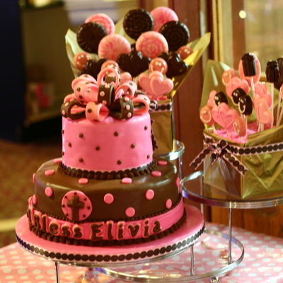 Baby Girl Baptism Cake With Matching Choco Lollies