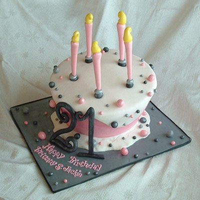 Girly Topsy Turvy 21St Birthday Cake