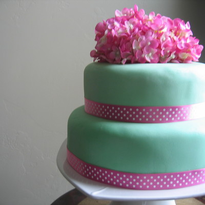 Pretty Pink And Green Birthday Cake
