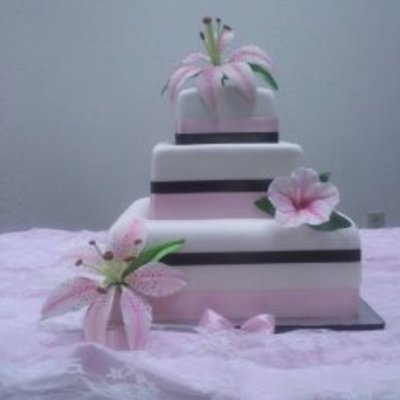 Hibiscus And Lily Wedding Cake