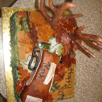 Deer Antler/rifle 50Th Birthday Cake