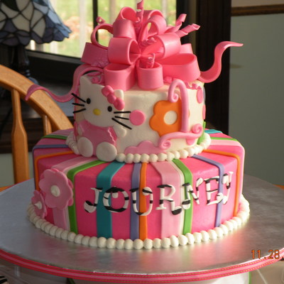 Hello Kitty/zebra Themed 1St Birthday Cake