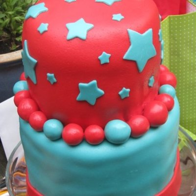 Red And Aqua Birthday Cake