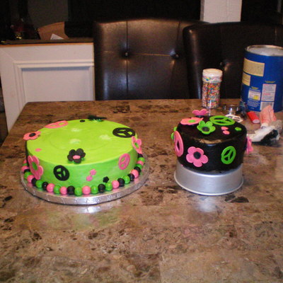 Black And Green Peace Signs And Flowers