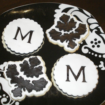 Black And White Damask/monogram Cookies