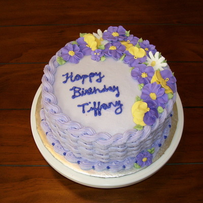 Purple Flowers Basketweave Birthday Cake
