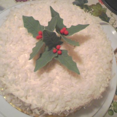 Coconut Cake Vith Gum Paste Holly Berries.