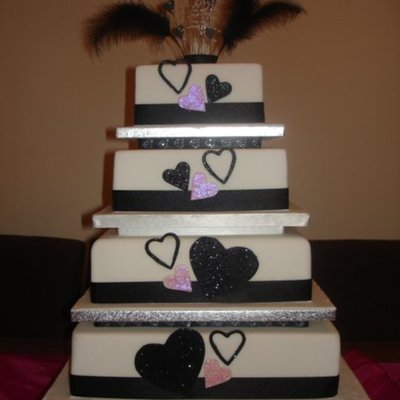 Black N White Hearts Wedding Cake