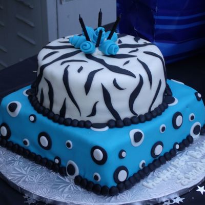 Turquoise, Black And White Cake