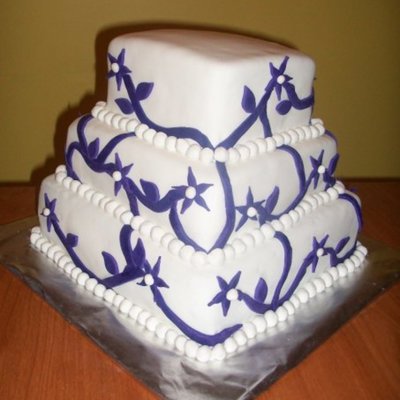Tiered Purple And White Flower/floral Wedding Cake- Fondant