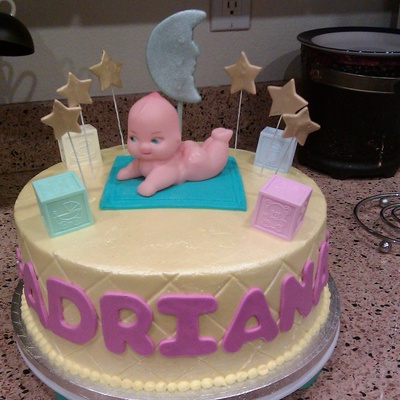 Yellow Baby Shower Cake With Moon And Stars