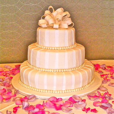 Striped White And Ivory Wedding Cake