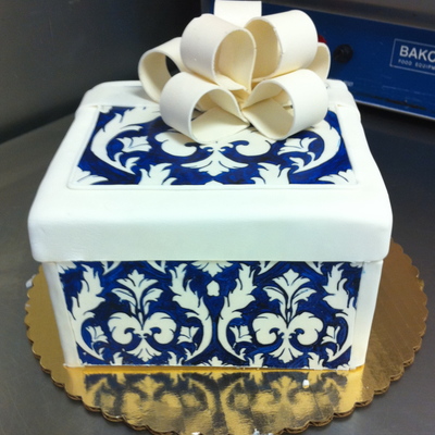 Hand Painted Blue Damask