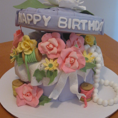 Hat Box Bithday Cake. This Cake Was My First Atempt At A Hat Box Cake As Well As Pearls And Gumpaste Flowers.