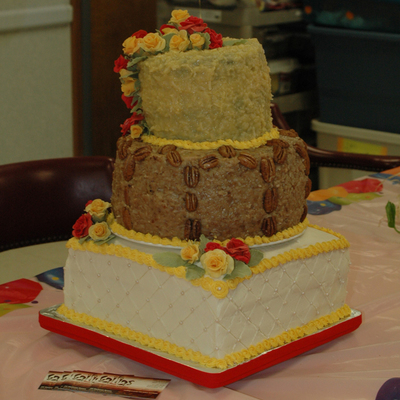 Red & Yellow Roses On German Chocolate