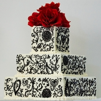 Wedding Cake With Black Scrolls