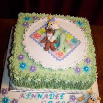 Baby Girl With Bear And Lamb Friends