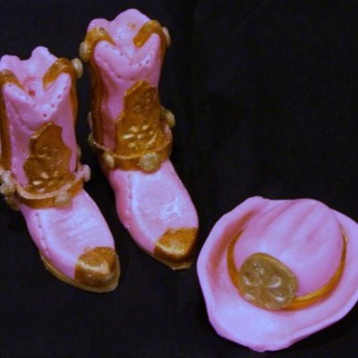 Pink And Gold Glimmer Cowgirl Boots And Hat