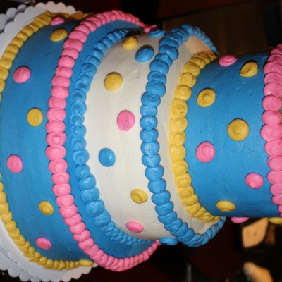 Blue, Pink, And Yellow Polka Dot Bridal Shower Cake