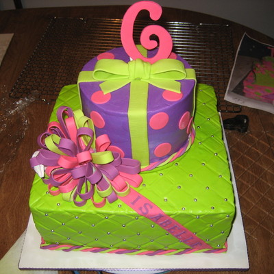 Purple,pink And Green B-Day Cake
