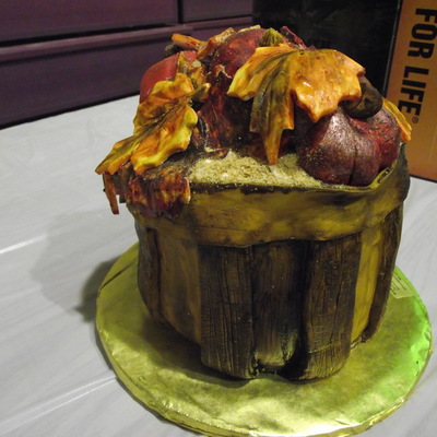 Fall Pomegrante Basket With Oak Leaves