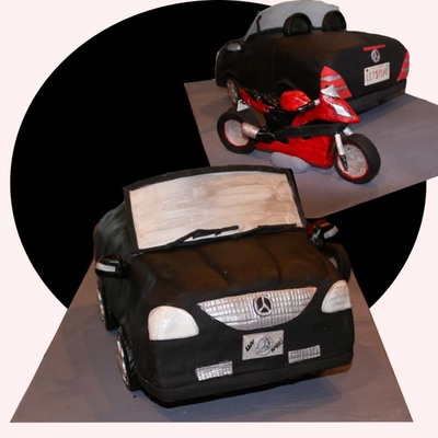 Car And Motorcycle Birthday Cake